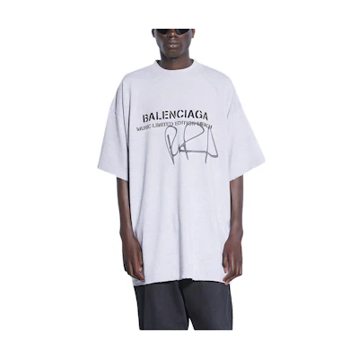 Balenciaga RuPaul Logo Print Grey Loose Fit Crewneck T-Shirt. 676589TLV571376