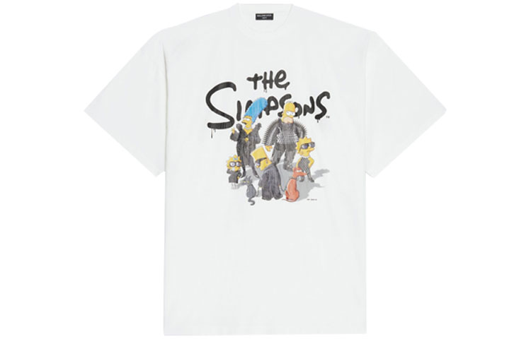 Balenciaga x The Simpsons White Graphic Print Crewneck T-Shirt . 676589TLVG70901