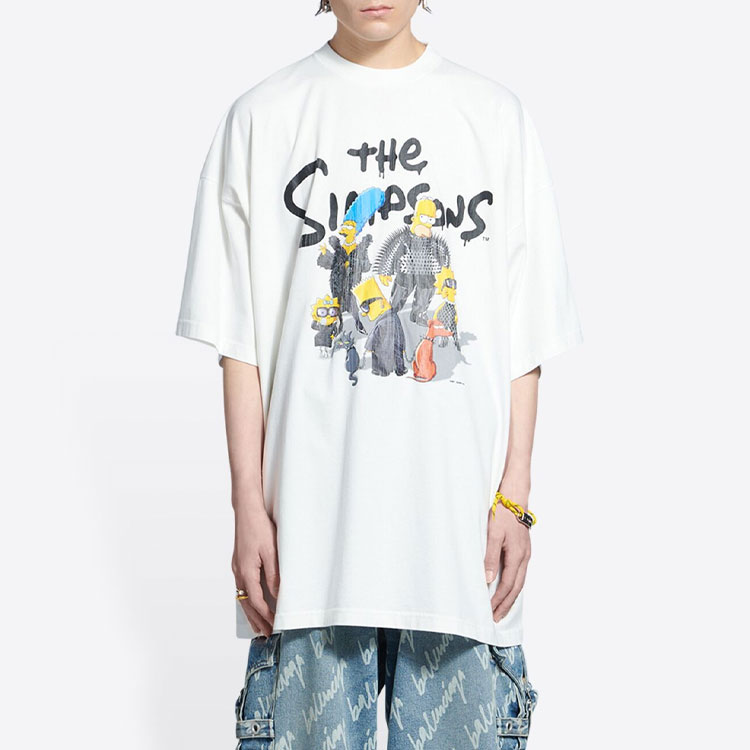 Details for Balenciaga x The Simpsons White Graphic Print Crewneck T-Shirt . 676589TLVG70901