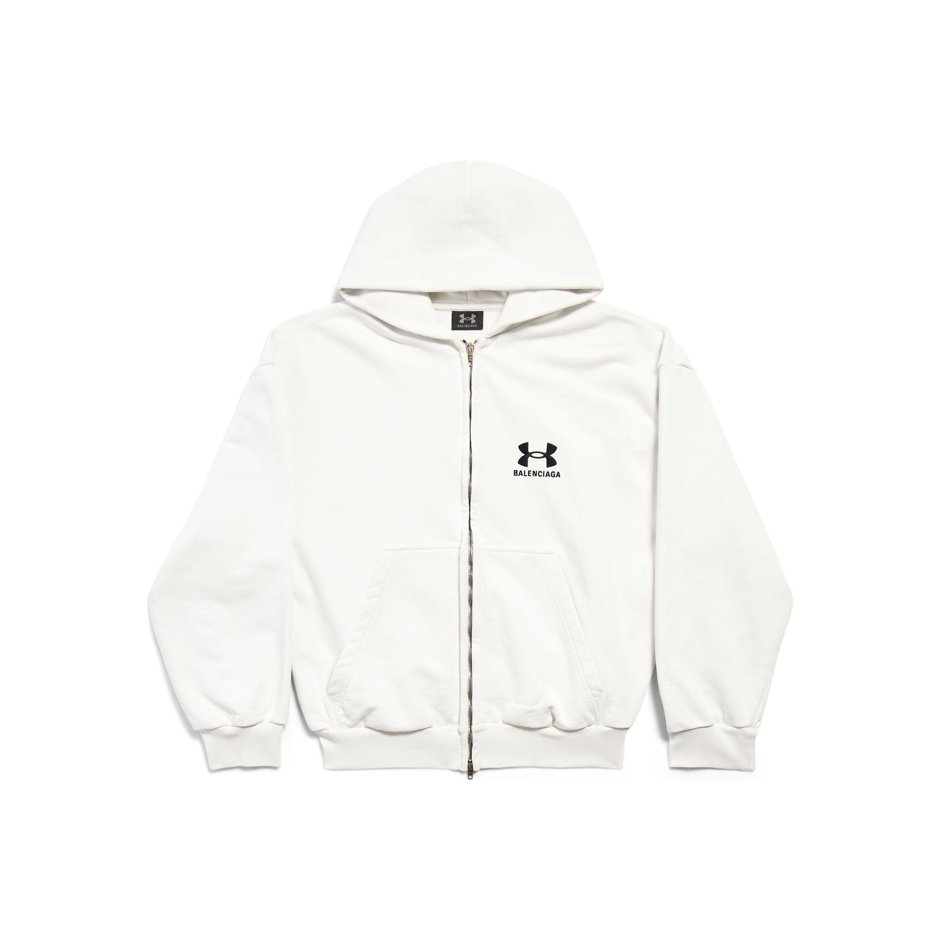 Balenciaga Under Armour FW24 Logo Print Zip Hoodie White Unisex Regular Fit. 803264TRVB89081