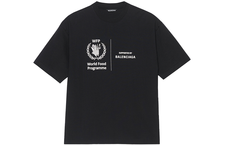 Order Camiseta Negra Balenciaga x WFP Colaboración Logo Crewneck 612966THV841000