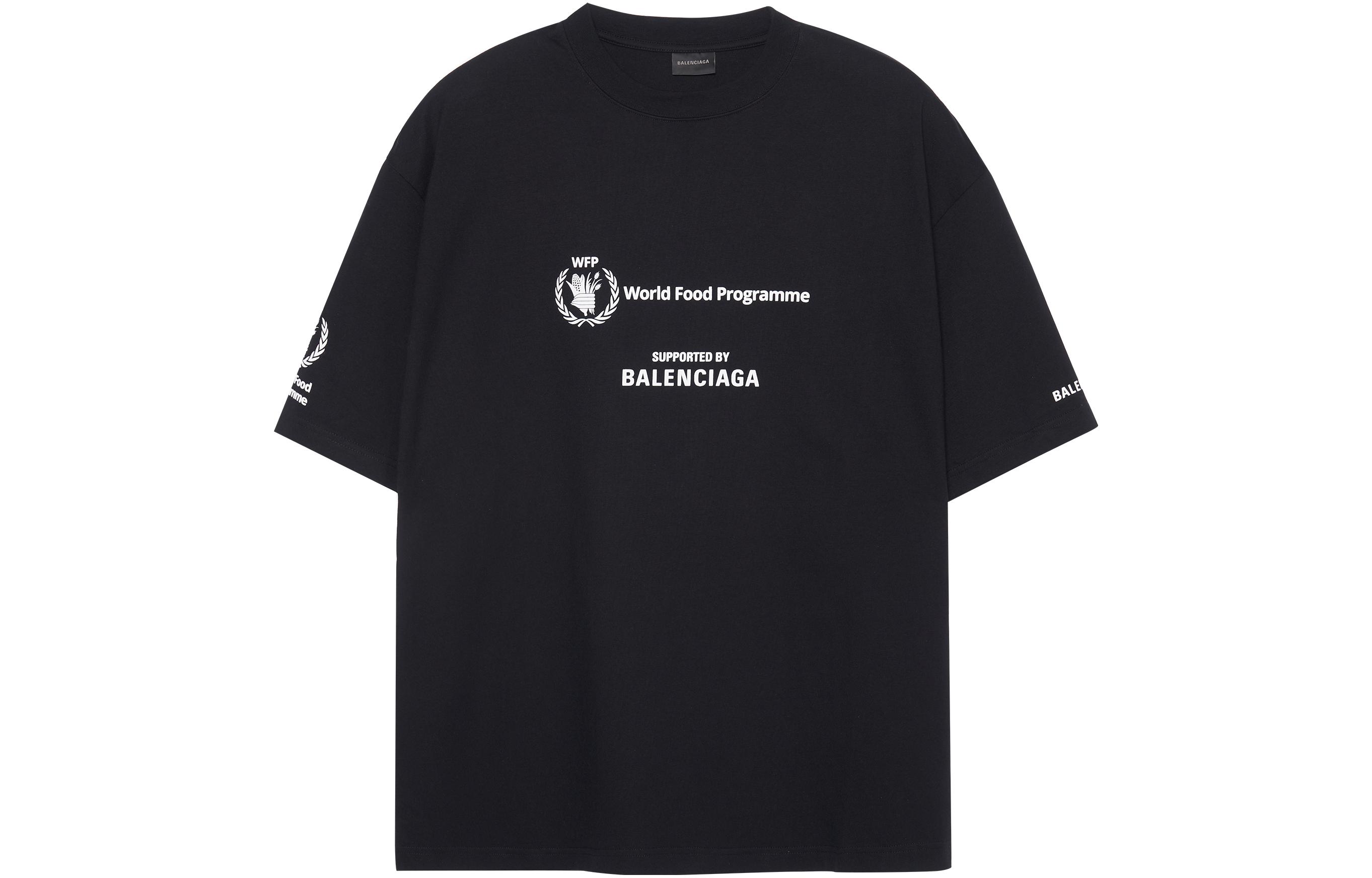 Balenciaga x WFP FW22 Logo Print Crewneck T-Shirt Black 612966TMVL21070