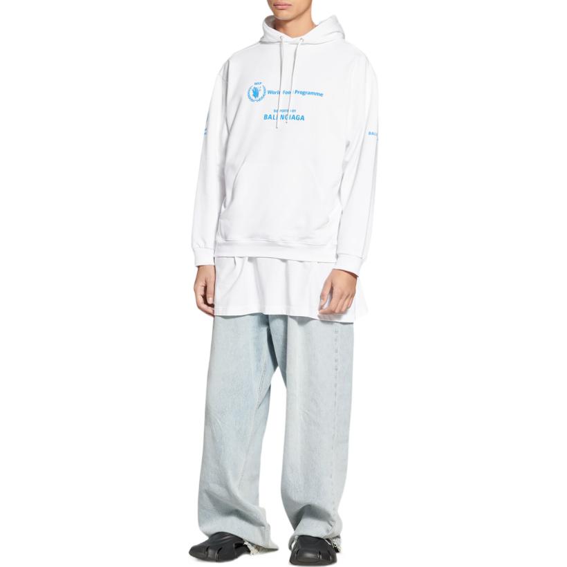Shop Balenciaga x WFP FW22 Logo Print Pullover Hoodie White  Regular Fit. 600583TMVL19086