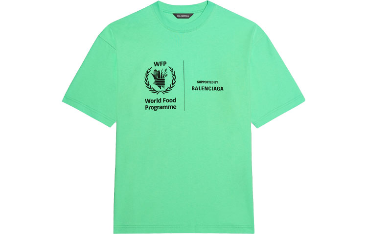 Buy 巴黎世家 x 世界粮食计划署标志霓虹绿色圆领T恤 612966THV844162