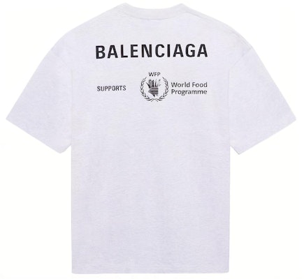 발렌시아가 x WFP 로고 프린트 그레이 크루넥 반팔 티셔츠 남성용. 612966THV841167 Lookbook 발렌시아가 x WFP 로고 프린트 그레이 크루넥 반팔 티셔츠 남성용. 612966THV841167