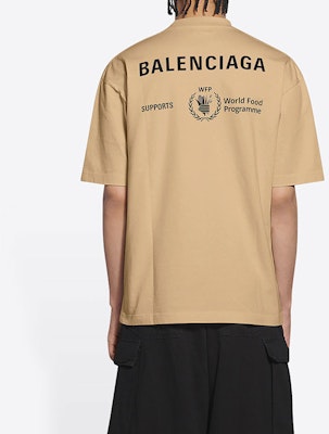 Balenciaga x WFP Logo Print Khaki Crewneck T-Shirt Collaboration. 612966THV849605 Details for Balenciaga x WFP Logo Print Khaki Crewneck T-Shirt Collaboration. 612966THV849605