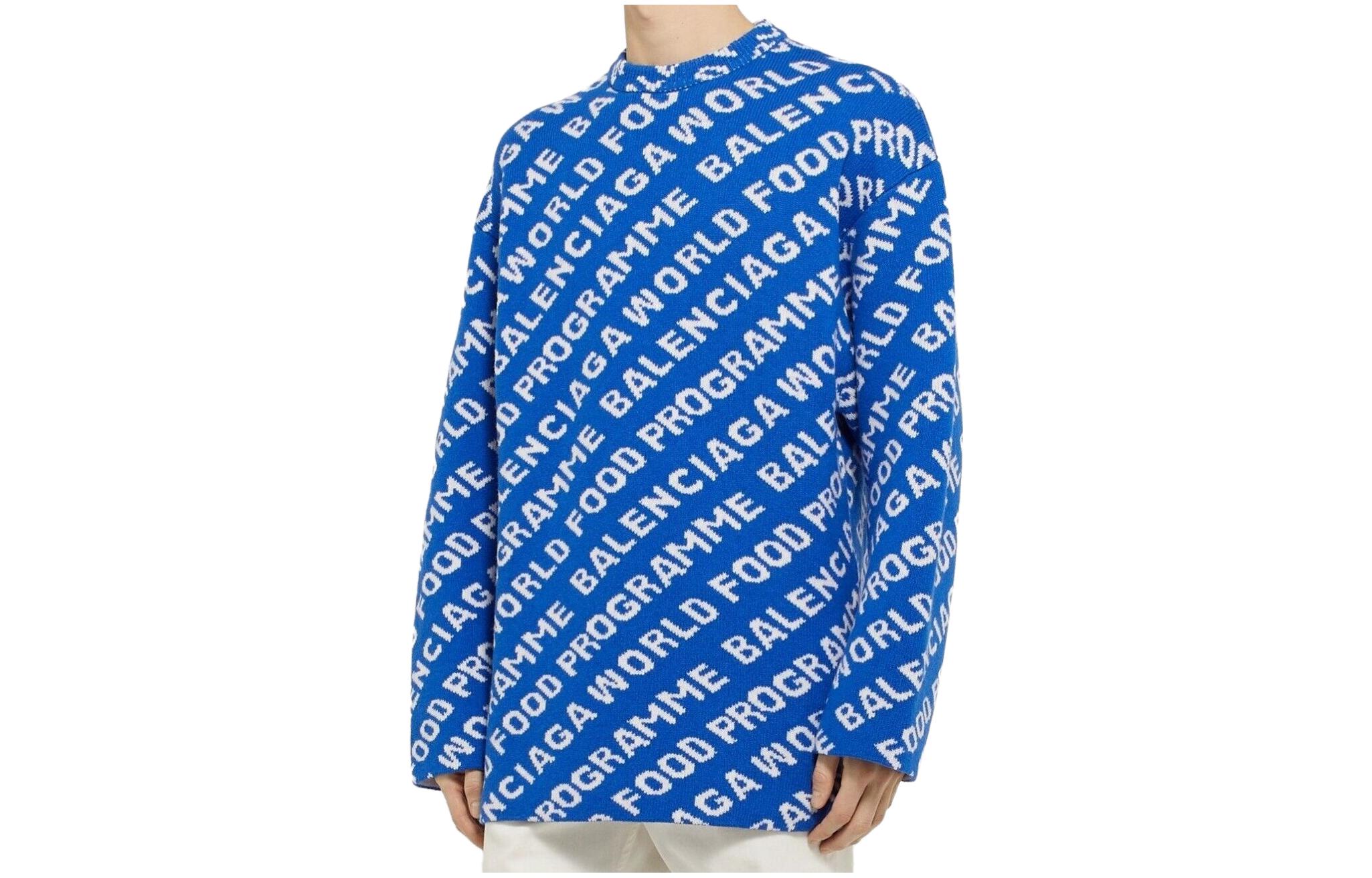 Balenciaga x World Food Programme Logo Print Oversized Blue Sweater Men. 612957T15654640