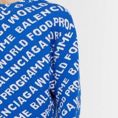 巴黎世家x世界粮食计划署蓝色宽松版印花男士毛衣. 612957T15654640 Purchase 巴黎世家x世界粮食计划署蓝色宽松版印花男士毛衣. 612957T15654640