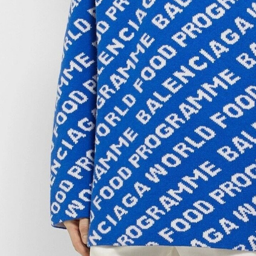 Details for 발렌시아가 x 월드 푸드 프로그램 로고 프린트 오버사이즈 블루 스웨터 남성. 612957T15654640