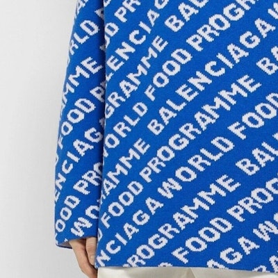 巴黎世家x世界粮食计划署蓝色宽松版印花男士毛衣. 612957T15654640 Details for 巴黎世家x世界粮食计划署蓝色宽松版印花男士毛衣. 612957T15654640