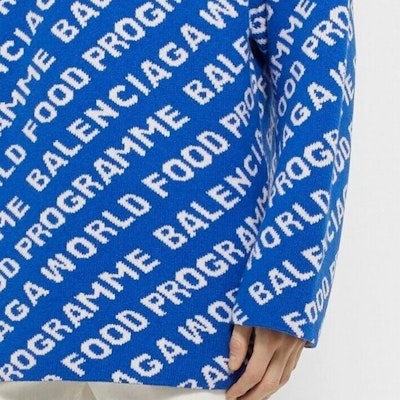 巴黎世家x世界粮食计划署蓝色宽松版印花男士毛衣. 612957T15654640 Sizing 巴黎世家x世界粮食计划署蓝色宽松版印花男士毛衣. 612957T15654640