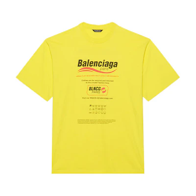 Balenciaga Yellow Oversized Logo Print Crew Neck T-Shirt. 651795TKVF87175