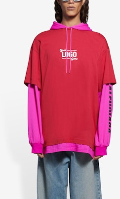 Balenciaga Your Logo Here Hooded T-Shirt 'Raspberry/White' Shop Balenciaga Your Logo Here Hooded T-Shirt 'Raspberry/White'