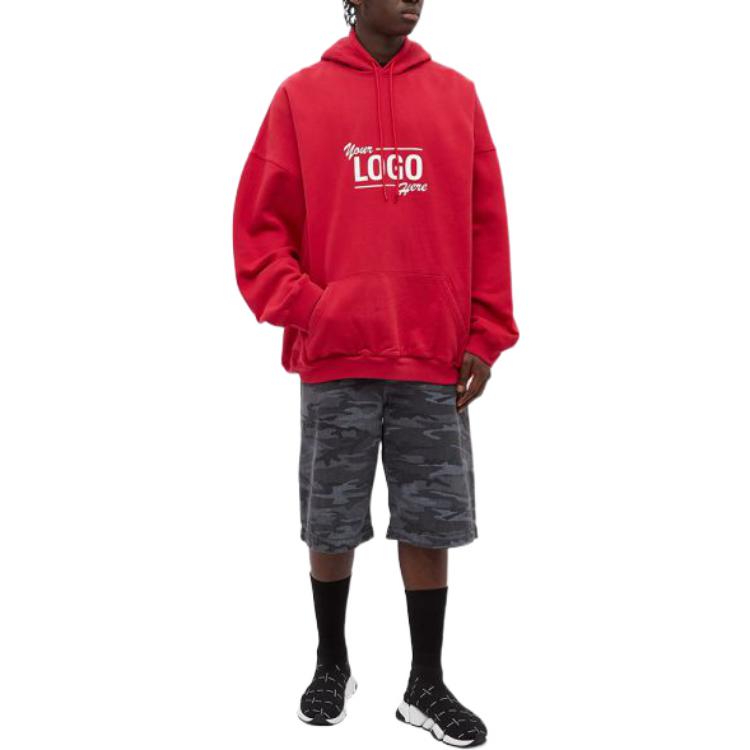 Balenciaga Your Logo Here Red Popover Hoodie  Letter Print Sweatshirt. 651799-TKV83-6295 圖 3