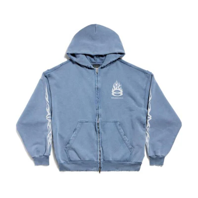 Balenciaga Zip-Up Hoodie Light Blue Logo Medium Fit Jacket 770939TQVW94164