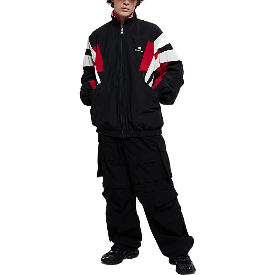 Purchase 巴黎世家拉链条纹拼色夹克 男女同款 黑色. 681445TKO481000