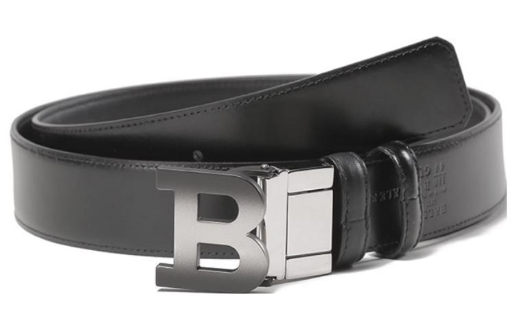 BALLY  Black Adjustable Leather Reversible Belt with B Buckle - 3.5cm Width 6301760
