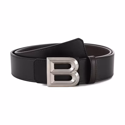 BALLY Black/Brown Reversible Leather Belt with B Buckle, 3.5cm Wide. 6307305