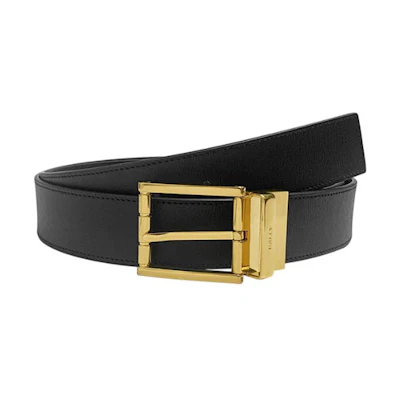 BALLY Black Calfskin Leather Belt with Buckle, 3.5CM Width. 6304876
