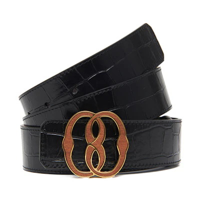 BALLY Black Calfskin Leather Belt with Cutout Design, 3.5CM Width. 6305121