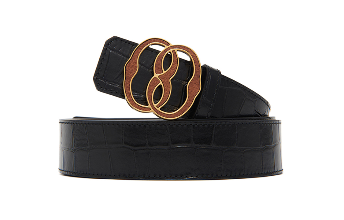 Lookbook BALLY 黑色小牛皮皮帶，鏤空設計，3.5CM 寬。 6305121