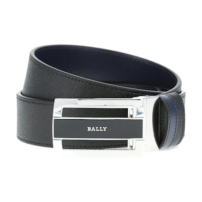 BALLY Black Leather Belt with English Logo, Pin Buckle, 3.5cm Width. 6224016BLACK