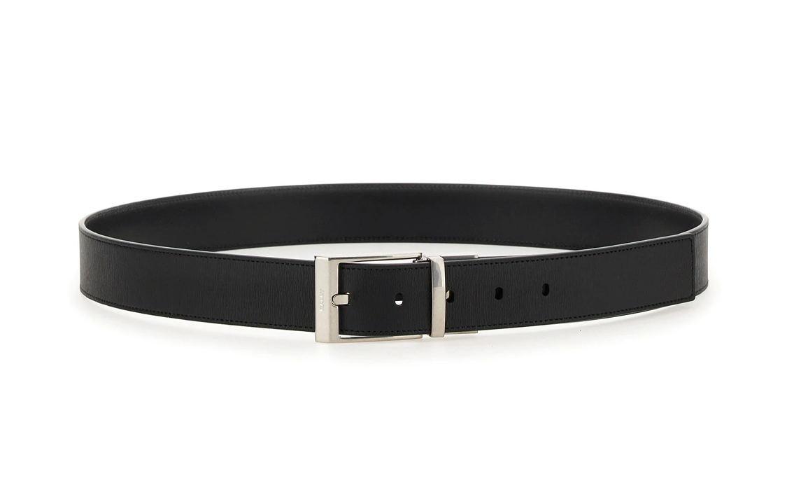 BALLY  Black Leather Belt with Engraved Logo and Pin Buckle. MBB02LVT399U901PBLACK