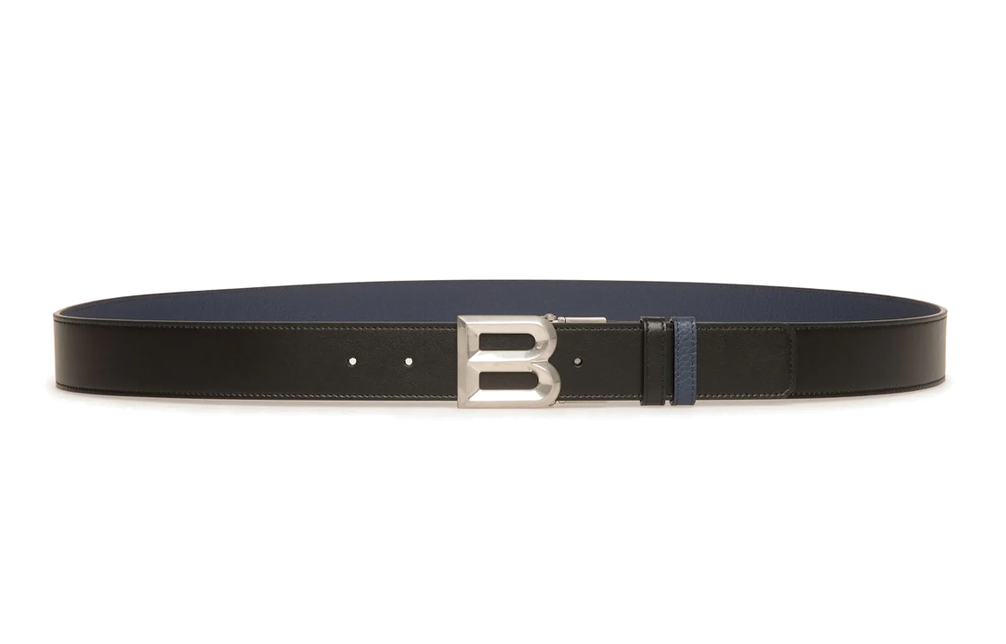 BALLY  Black Leather Belt with Letter B Buckle, 3.5cm Wide. 6306656