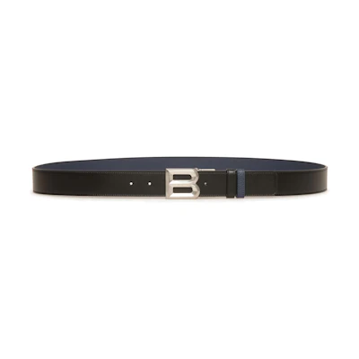 BALLY Black Leather Belt with Letter B Buckle, 3.5cm Wide. 6306656