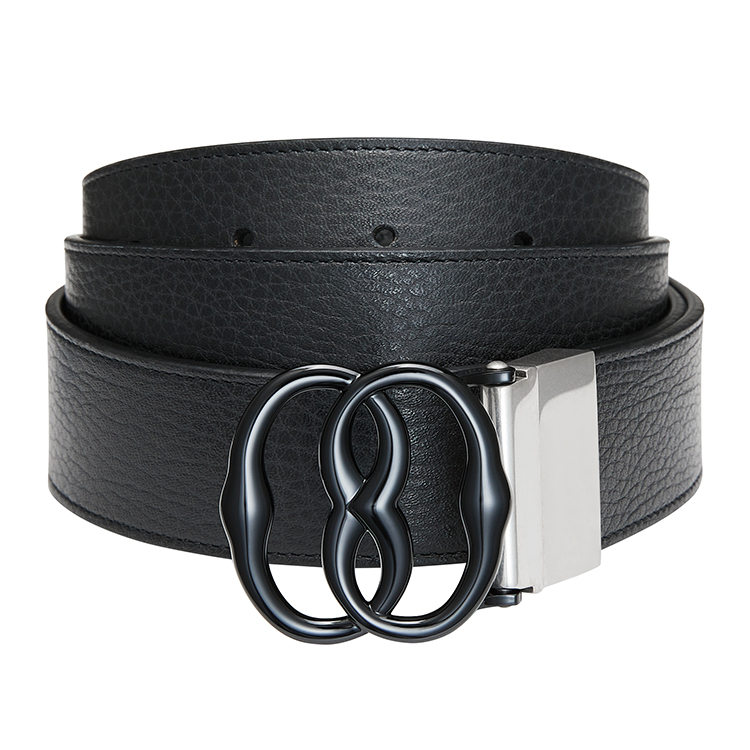 BALLY  Black Leather Belt with Logo Smooth Buckle, 3.3cm Width. 6307023