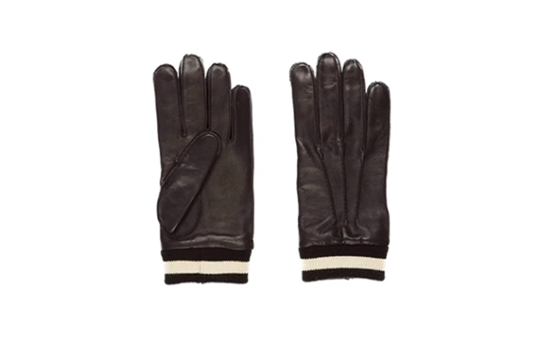 BALLY  Black Leather Gloves with Stripe Design 6305272