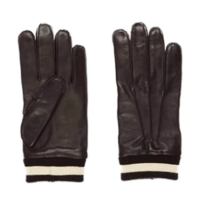 BALLY Black Leather Gloves with Stripe Design 6305272