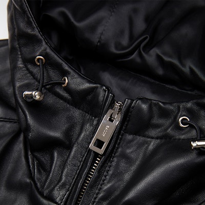 발리 블랙 솔리드 컬러 레더 후디 재킷 캐주얼 집업 6240319 Lookbook 발리 블랙 솔리드 컬러 레더 후디 재킷 캐주얼 집업 6240319