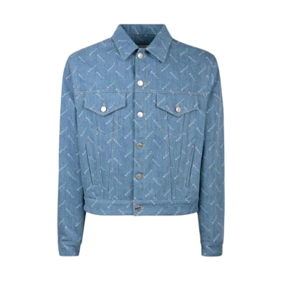 BALLY Blue Denim Jacket with Logo Print and Button-Down Collar. 6306731
