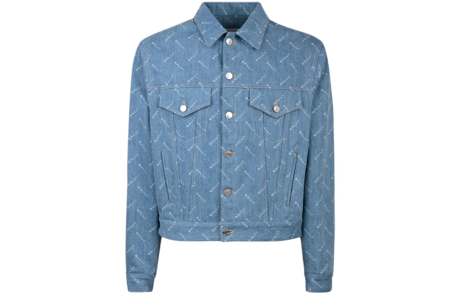 Order 발리 블루 데님 재킷 로고 프린트와 버튼다운 칼라. 6306731
