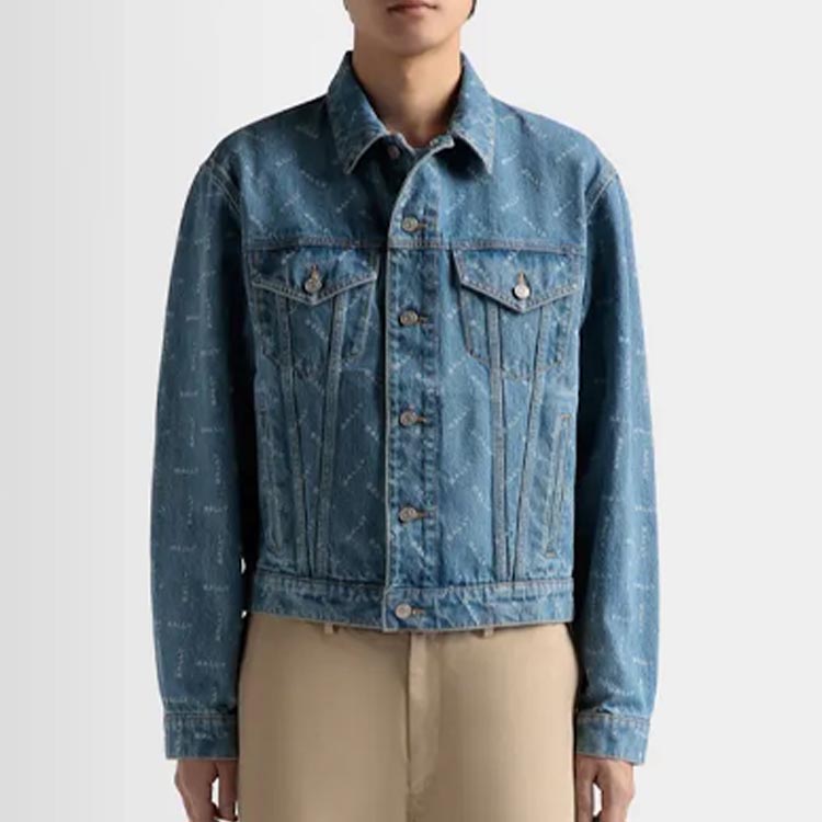 Purchase 발리 블루 데님 재킷 로고 프린트와 버튼다운 칼라. 6306731