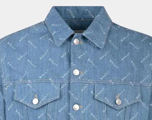 발리 블루 데님 재킷 로고 프린트와 버튼다운 칼라. 6306731 Cheap 발리 블루 데님 재킷 로고 프린트와 버튼다운 칼라. 6306731