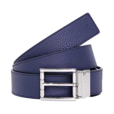 BALLY Dark Blue Leather Belt with Letter Print and Pin Buckle 3.5CM Wide. 6308115