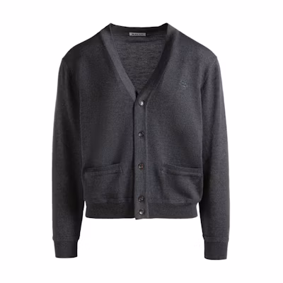 BALLY Grey V-Neck Knit Cardigan with Solid Logo Embroidery. MKN04QWO046