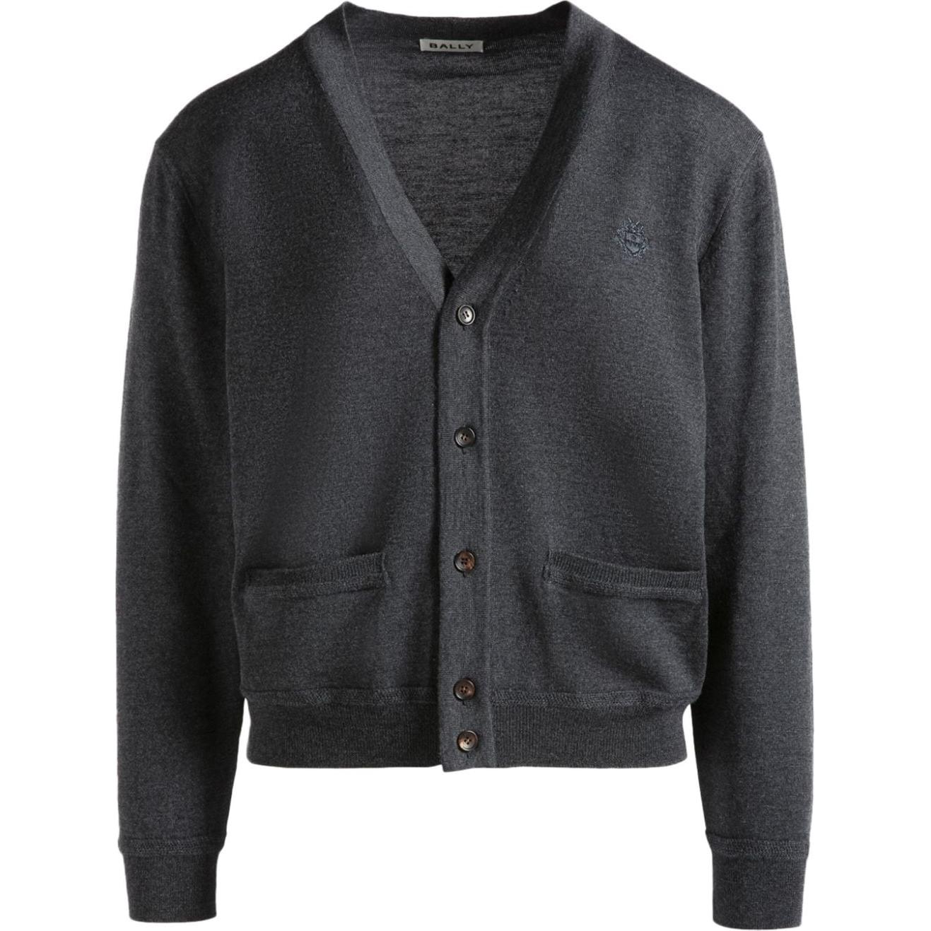 Order 발리 그레이 V넥 니트 가디건 로고 자수. MKN04QWO046