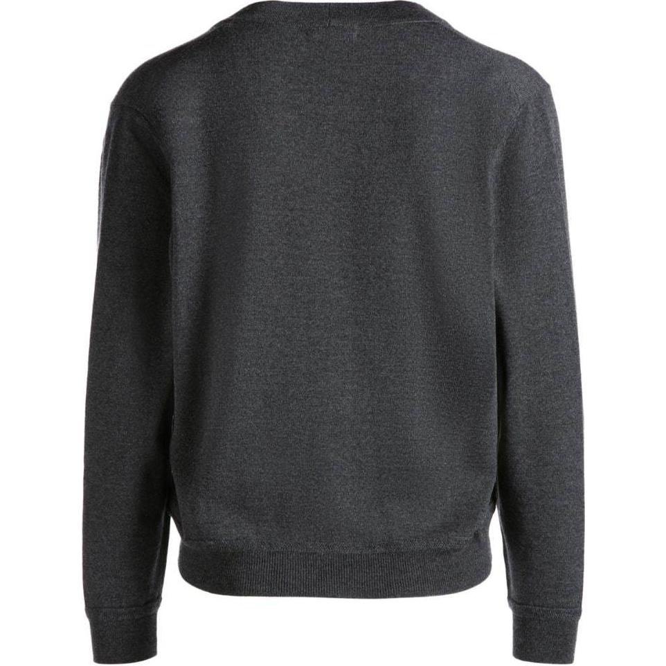 Lookbook 발리 그레이 V넥 니트 가디건 로고 자수. MKN04QWO046