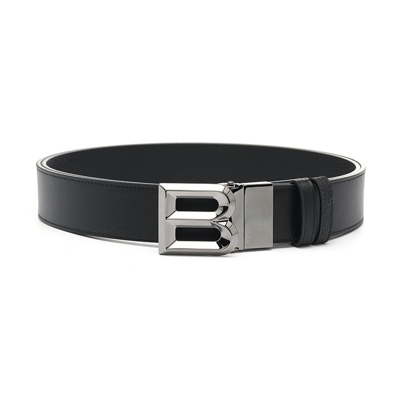 BALLY  Leather Belt, Silver B-shaped Buckle, Reversible, 3.5cm Wide. MBB02OVT757U901R