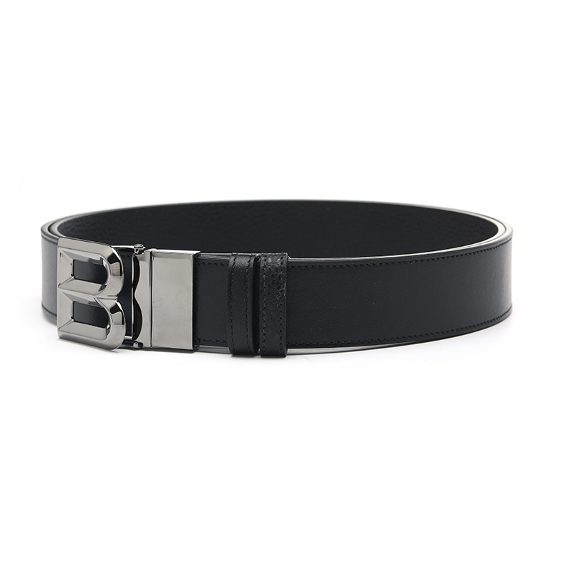 Lookbook 발리 레더 벨트, 실버 B-모양 버클, 양면 사용 가능, 폭 3.5cm. MBB02OVT757U901R