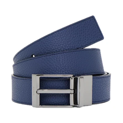 BALLY Leather Belt with Letter Logo, Textured Design, Dark Blue, 3.5CM Wide. 6308117