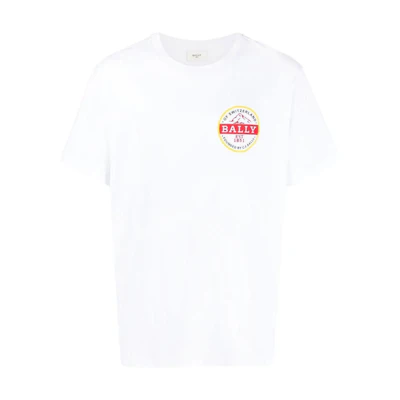 BALLY Logo Print Crew Neck Short Sleeve T-Shirt in White 6303583