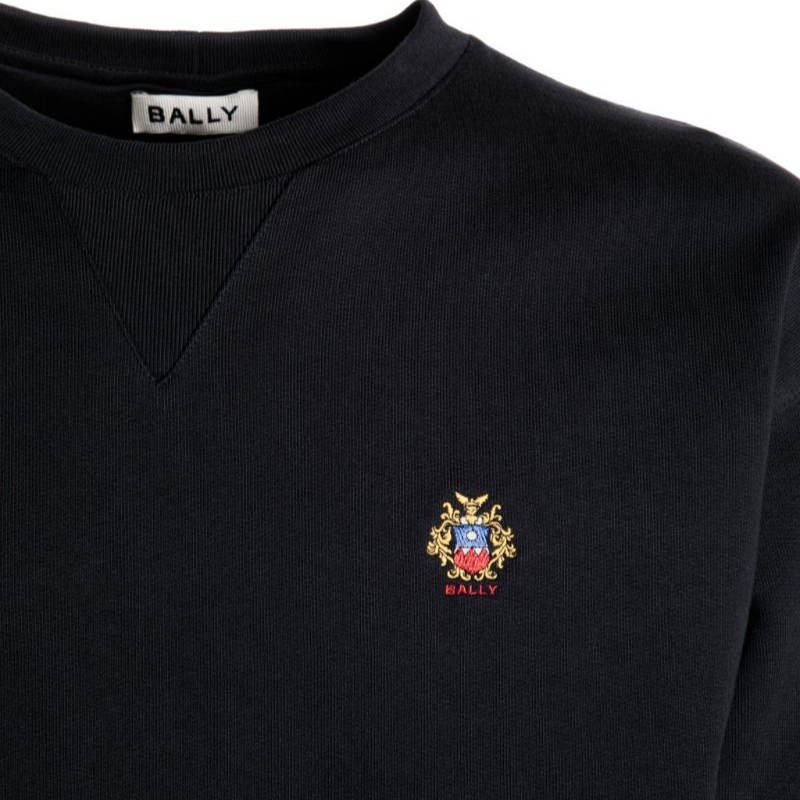 Shop BALLY Navy Blue Crewneck Sweatshirt Lengan Panjang Logo Patch Casual Wear. MJE073CO227