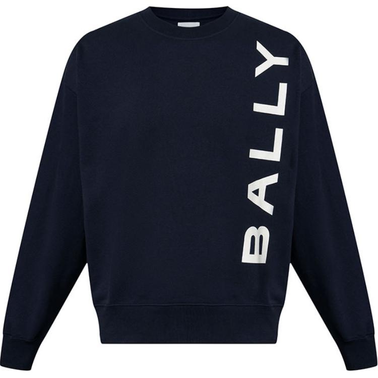 BALLY  Navy Blue Letter Logo Print Long Sleeve Sweatshirt 6307046