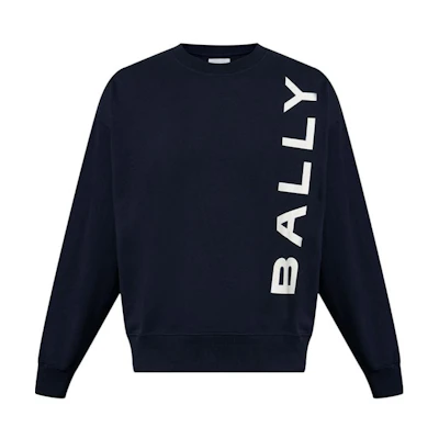 BALLY Navy Blue Letter Logo Print Long Sleeve Sweatshirt 6307046