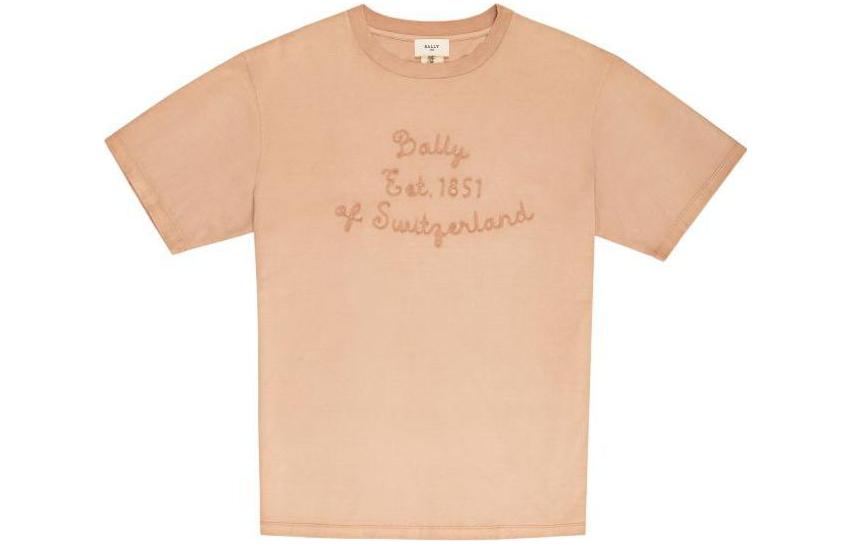 BALLY  Pink Crewneck T-Shirt with Logo Print Short Sleeve. 6300926