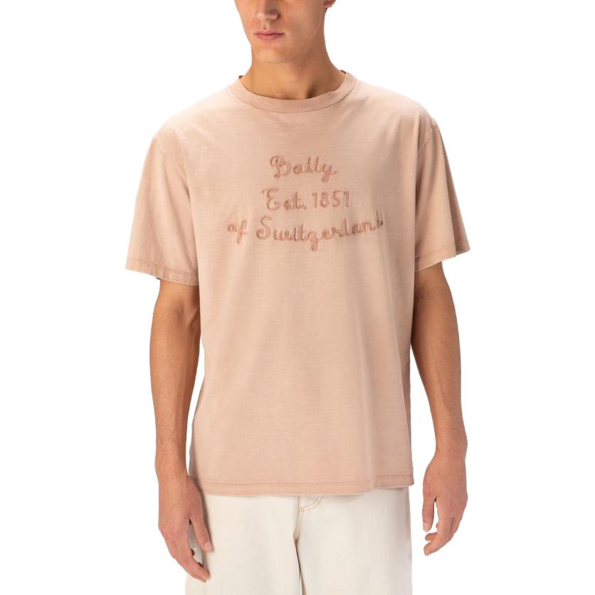 Lookbook 발리 핑크 로고 프린트 반팔 크루넥 티셔츠. 6300926